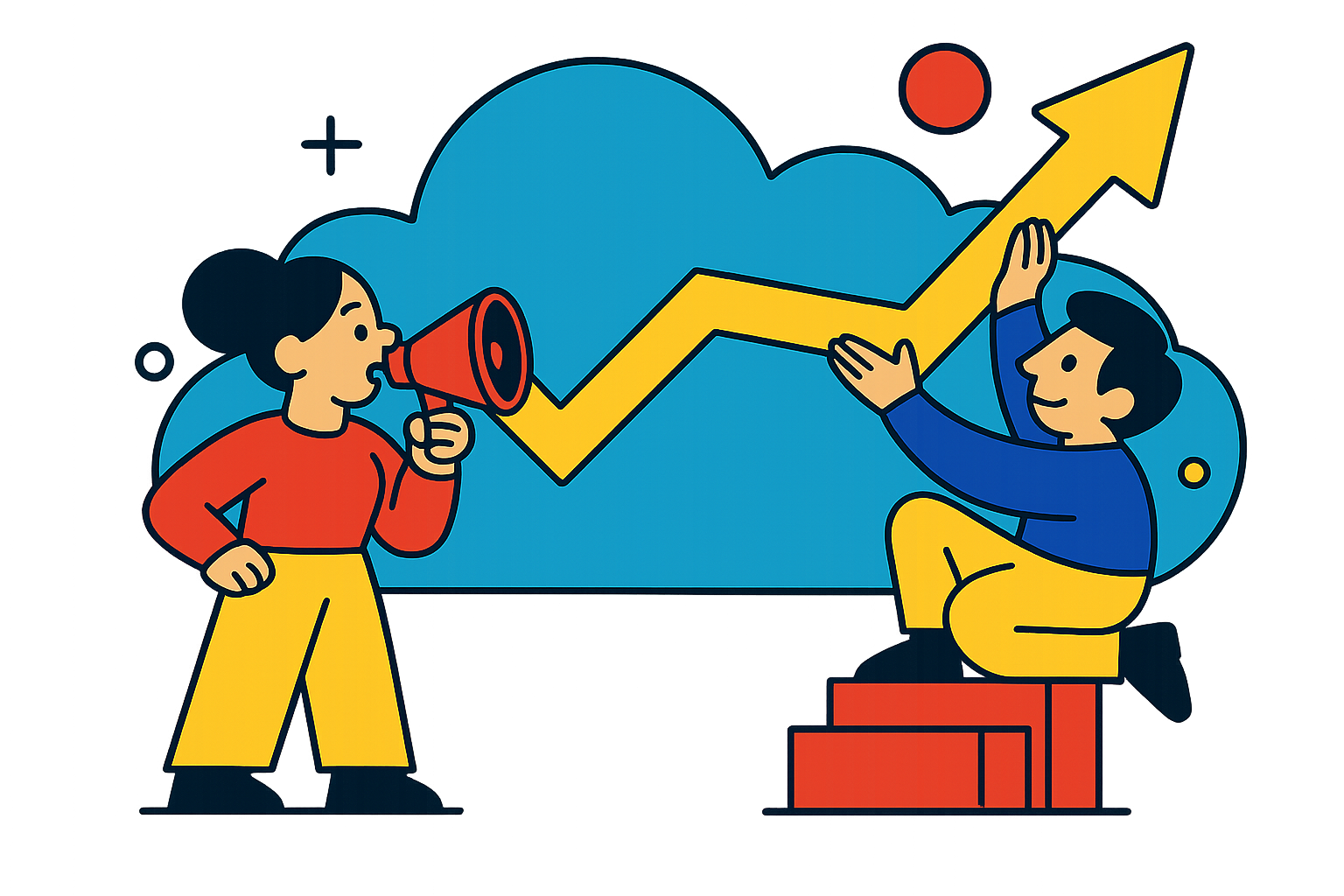 Marketing groei illustratie met twee professionals